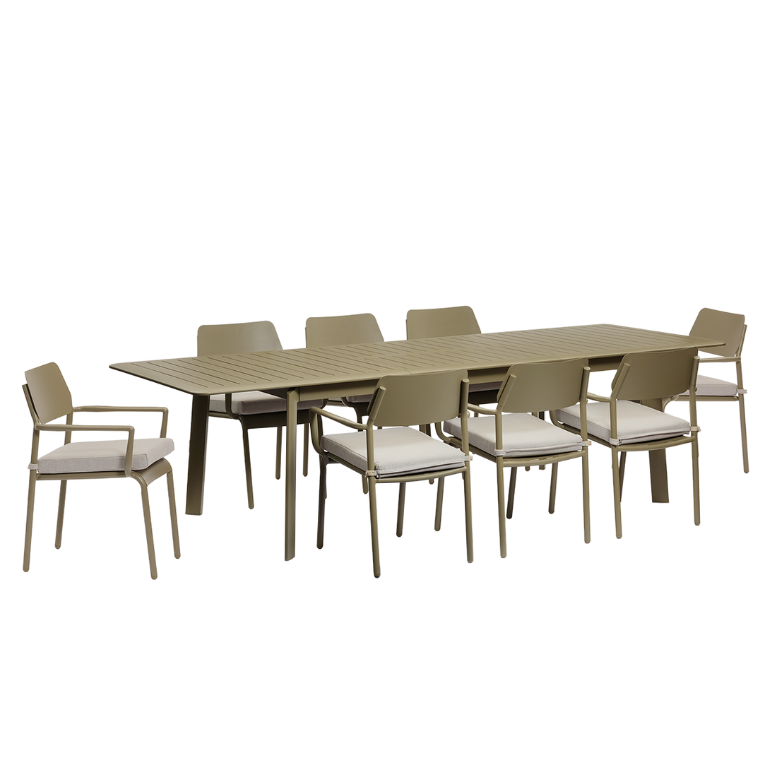 SARO - Ausziehbare Gartenmöbel aus Aluminium in Hellkhaki für 6–10 Personen