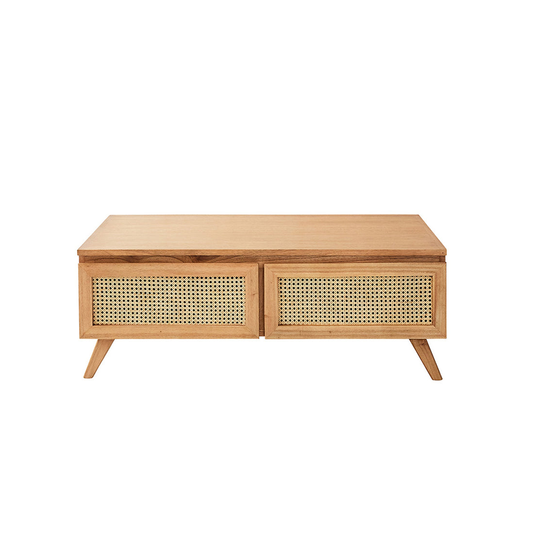 ISÉE - Couchtisch aus massivem Mindi-Holz und Geflecht 110 cm