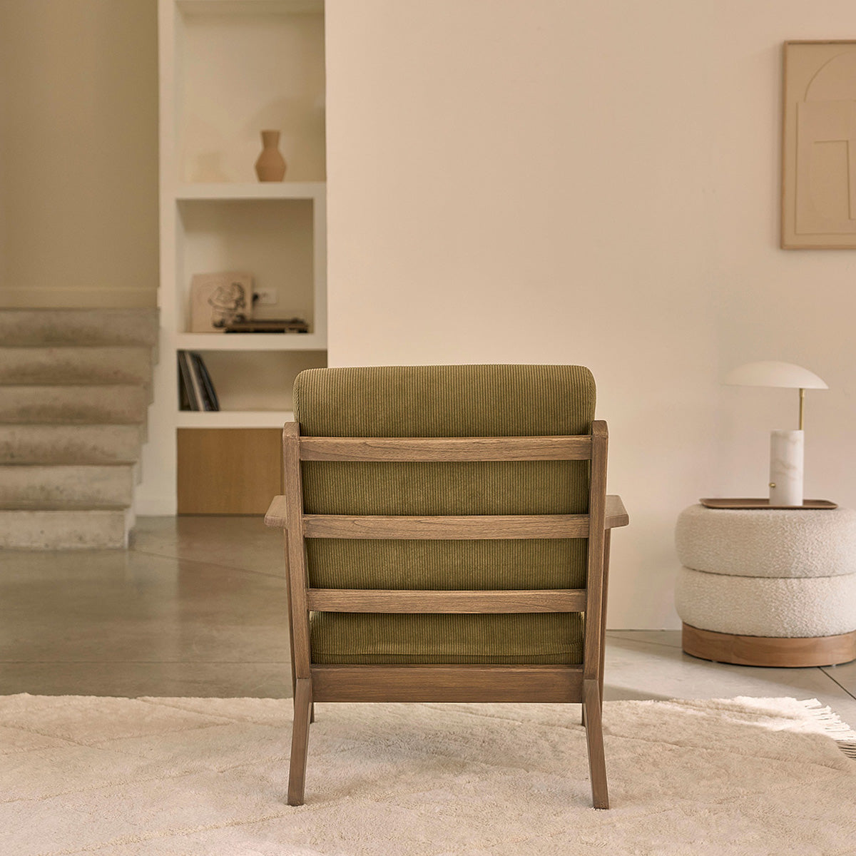 ACHILLE - Sessel aus massivem Teakholz mit Sitzfläche aus Cord