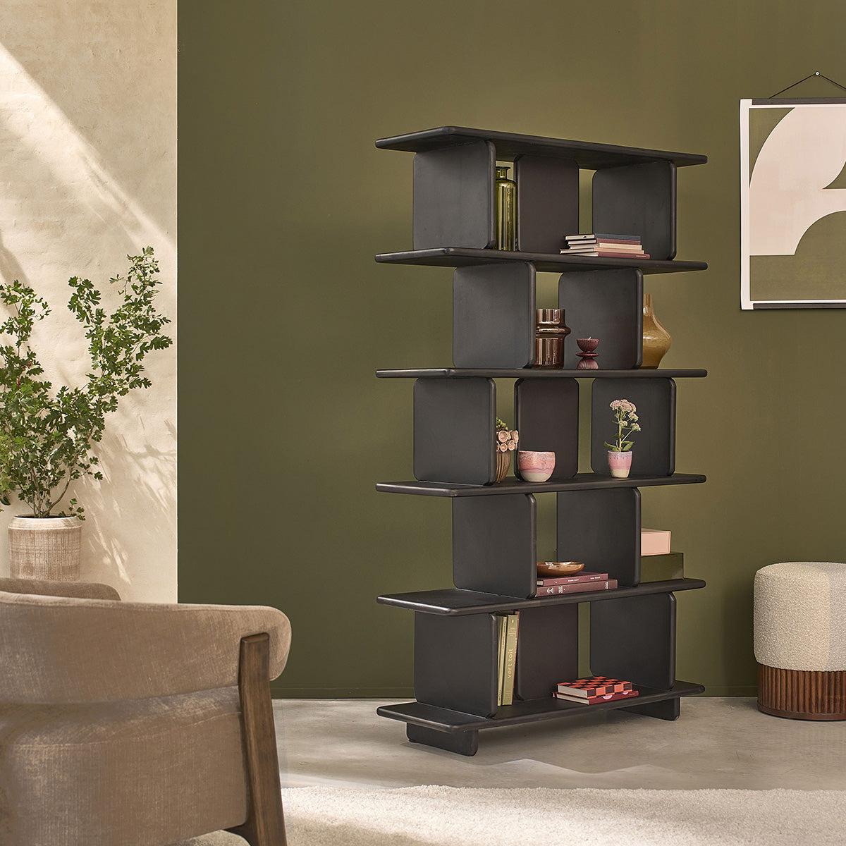 CLEO - Bücherregal aus massivem schwarzem Mangoholz, 106 cm