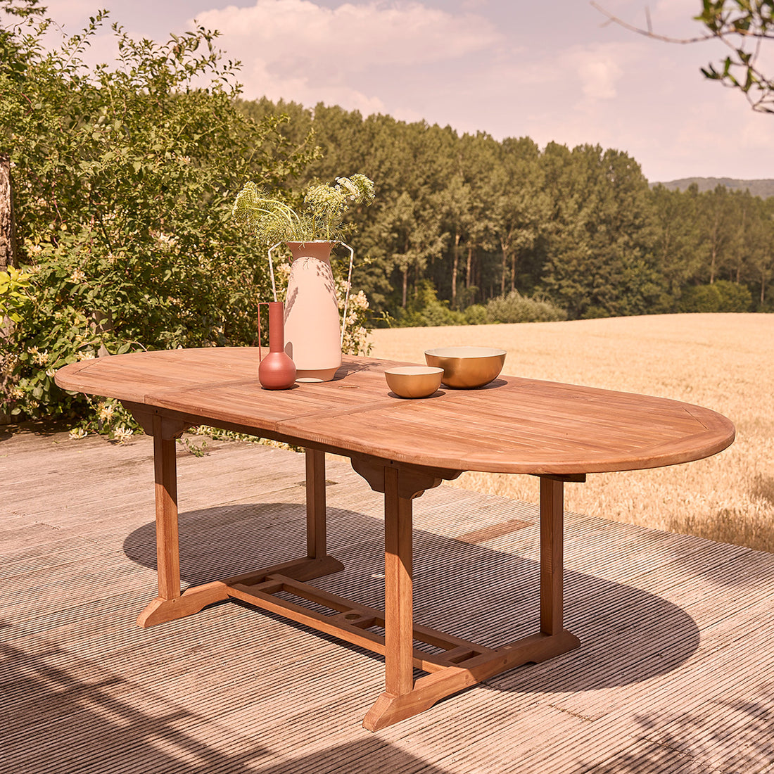 BALI - ausziehbarer ovaler Gartentisch aus geöltem Teakholz  8/10 Sitze