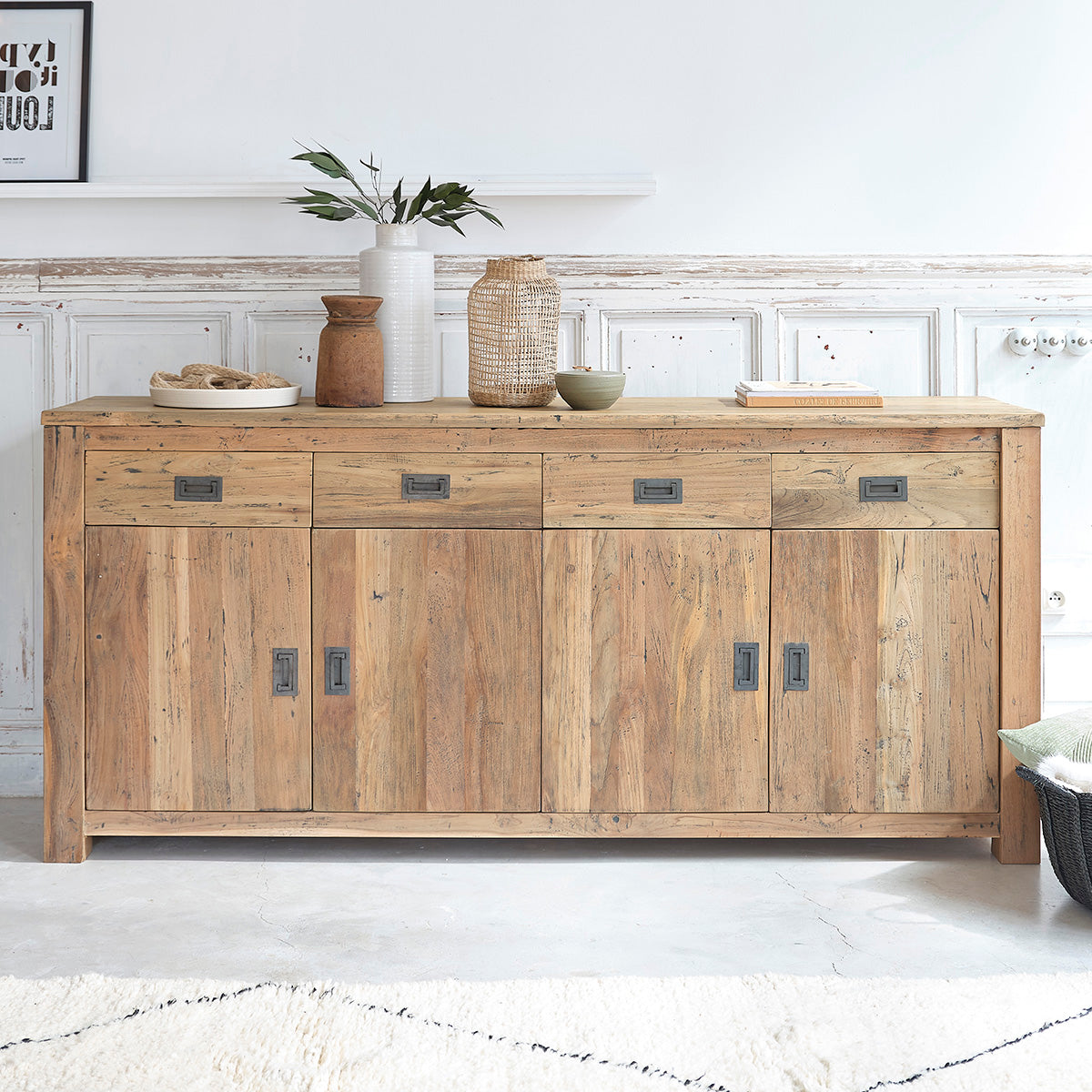 CARGO - Buffet aus massivem recyceltem Teakholz 200 cm