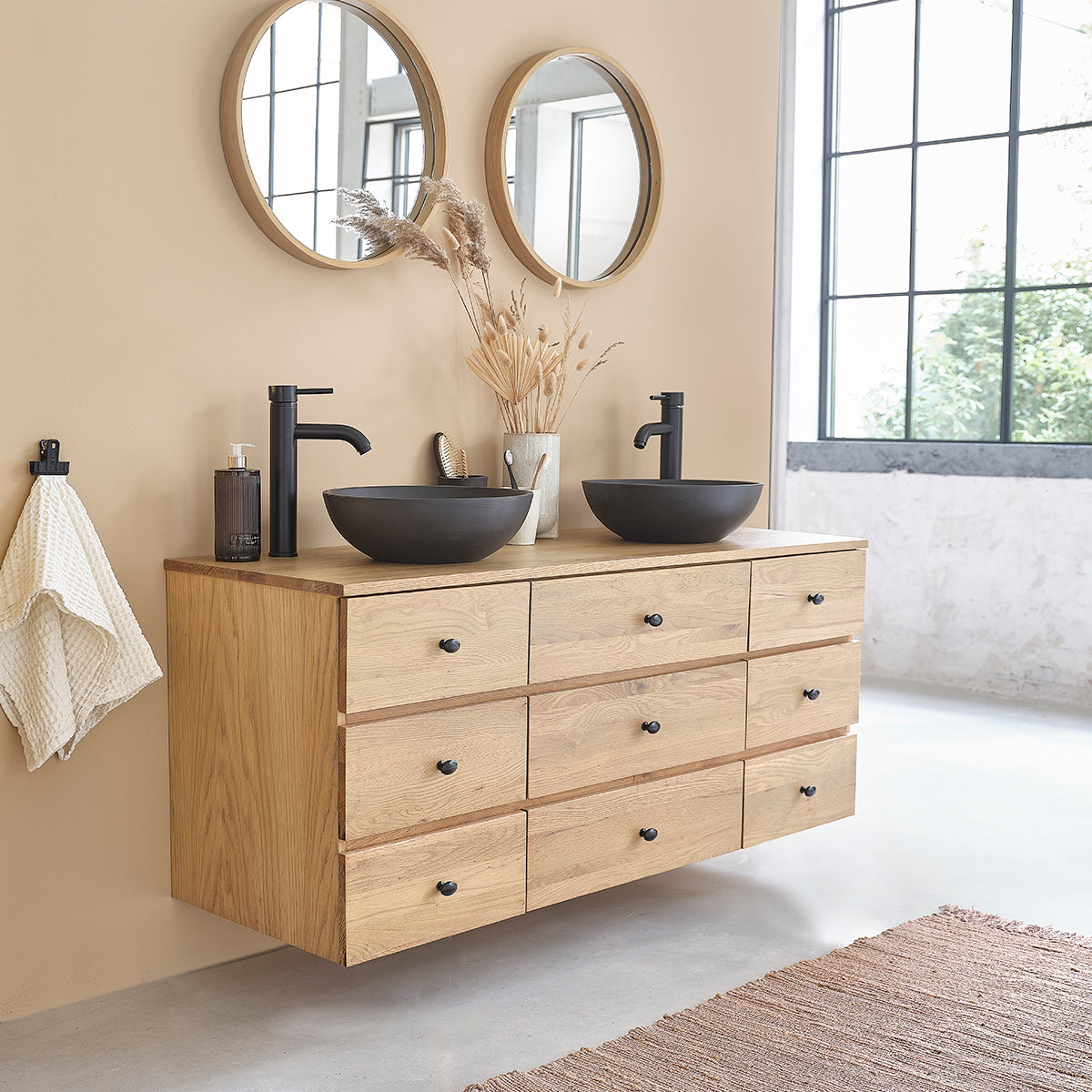 ERNEST - Hängender Waschtischunterschrank aus massiver Eiche 140 cm