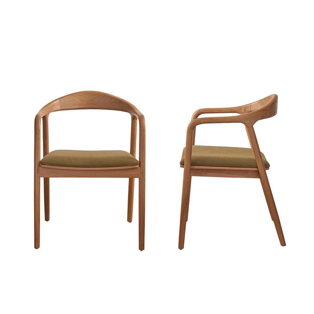 AMBRE - Set aus 2 Stühlen aus massivem Teakholz Cord-Sitzfläche Khaki