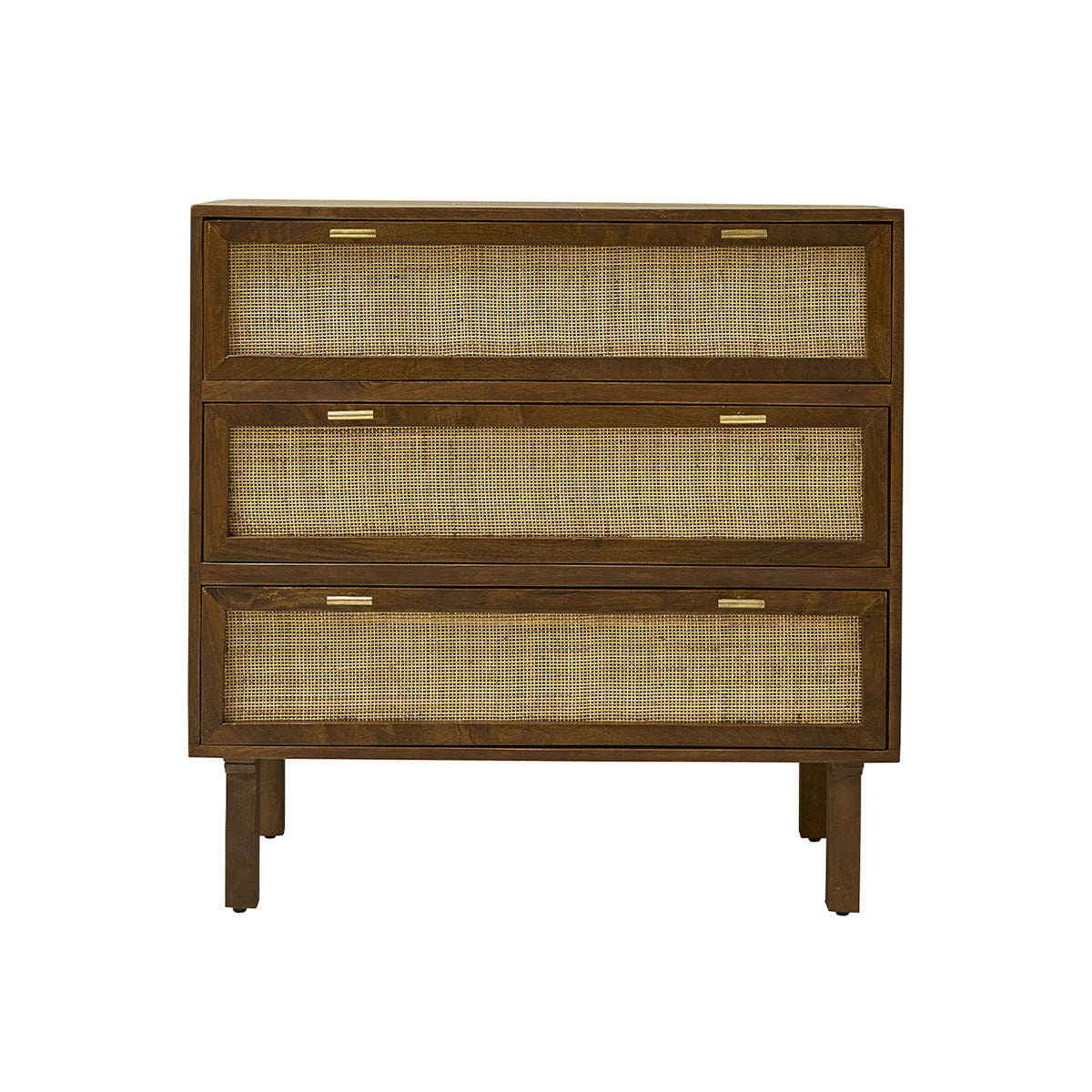 RAPHAEL - Commode en manguier massif et cannage finition noyer 90 cm