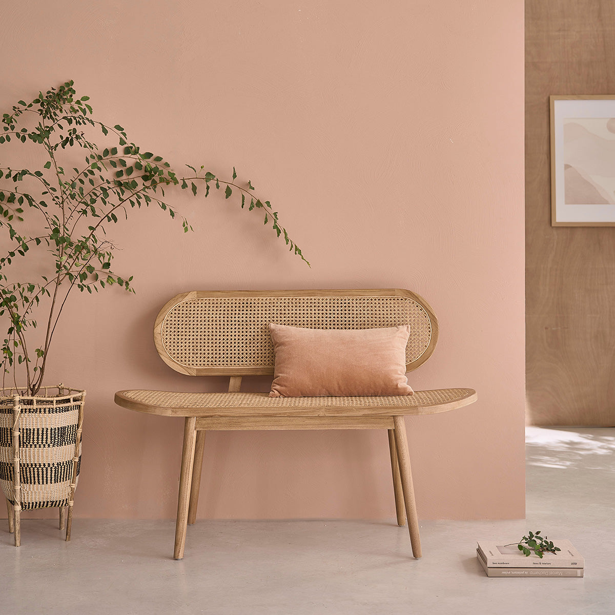 LOÉ - Banc en teck massif et cannage 120 cm