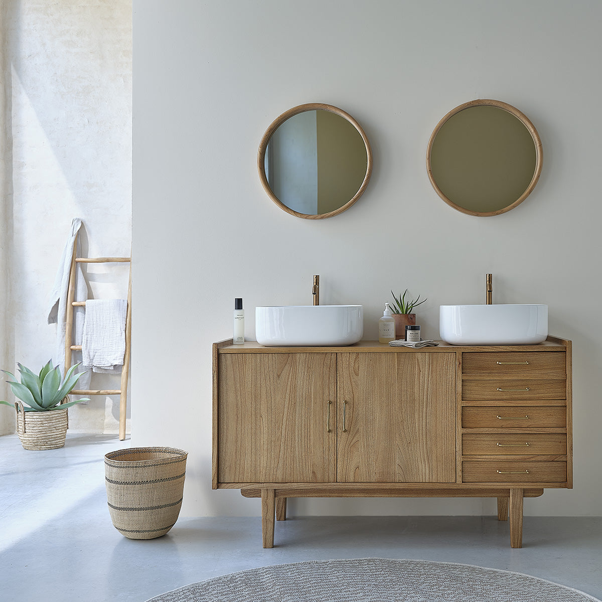 FIFTIES - Meuble sous vasque en mindi massif 135 cm