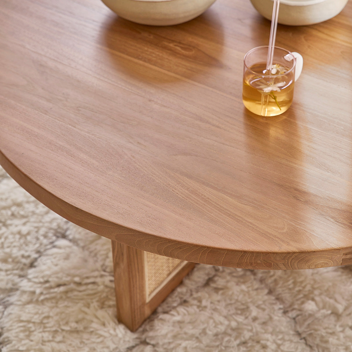 MARCEAU - Table basse en teck massif pied cannage Ø 100 cm