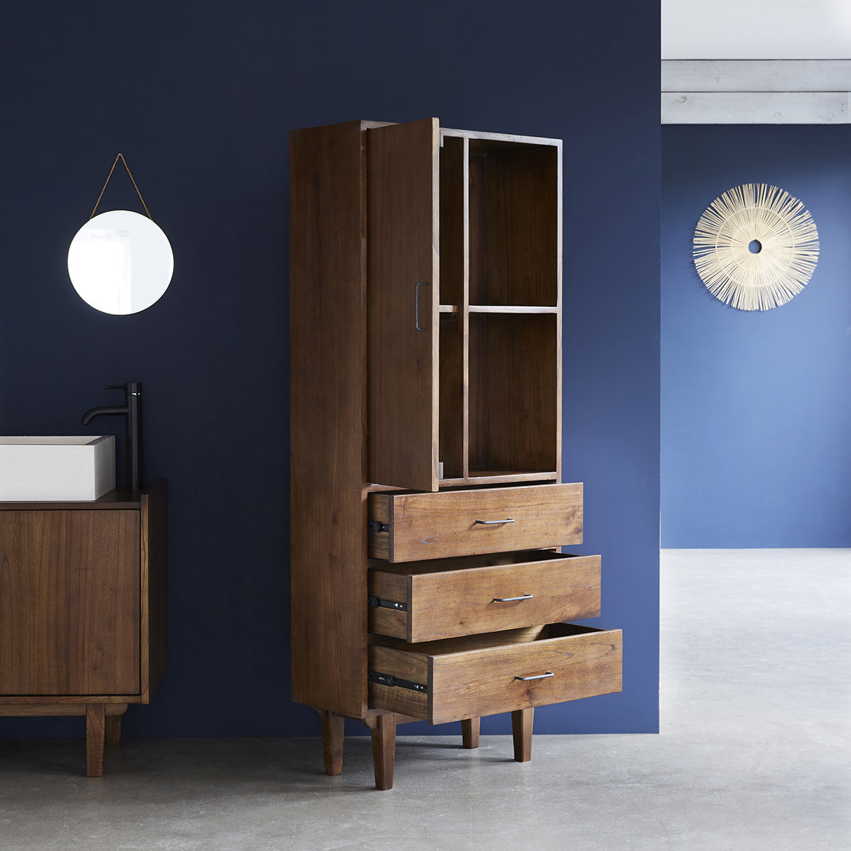 VINTAGE - Doppelte Badezimmersäule aus massivem Mindi 170 cm