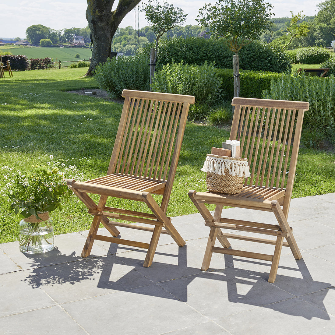 BALI - Klappbarer Gartenstuhl massives geöltes Teakholz ( 2er Set) 