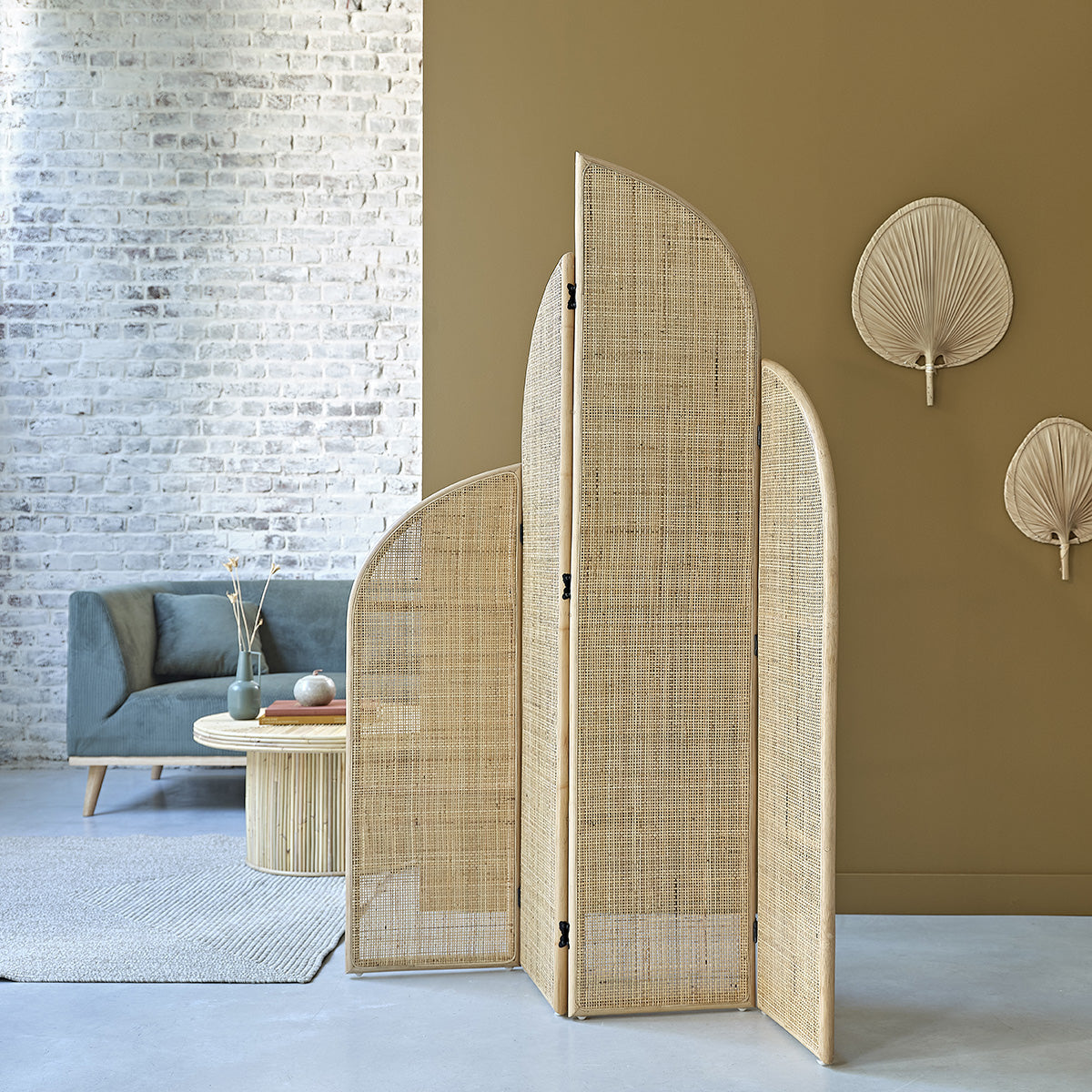 JANE - Paravent en rotin et cannage 4 panneaux