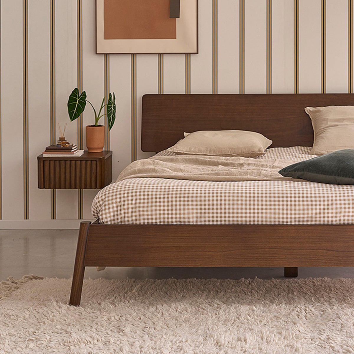 VINTAGE - Lit en bois de mindi finition noyer 180 cm