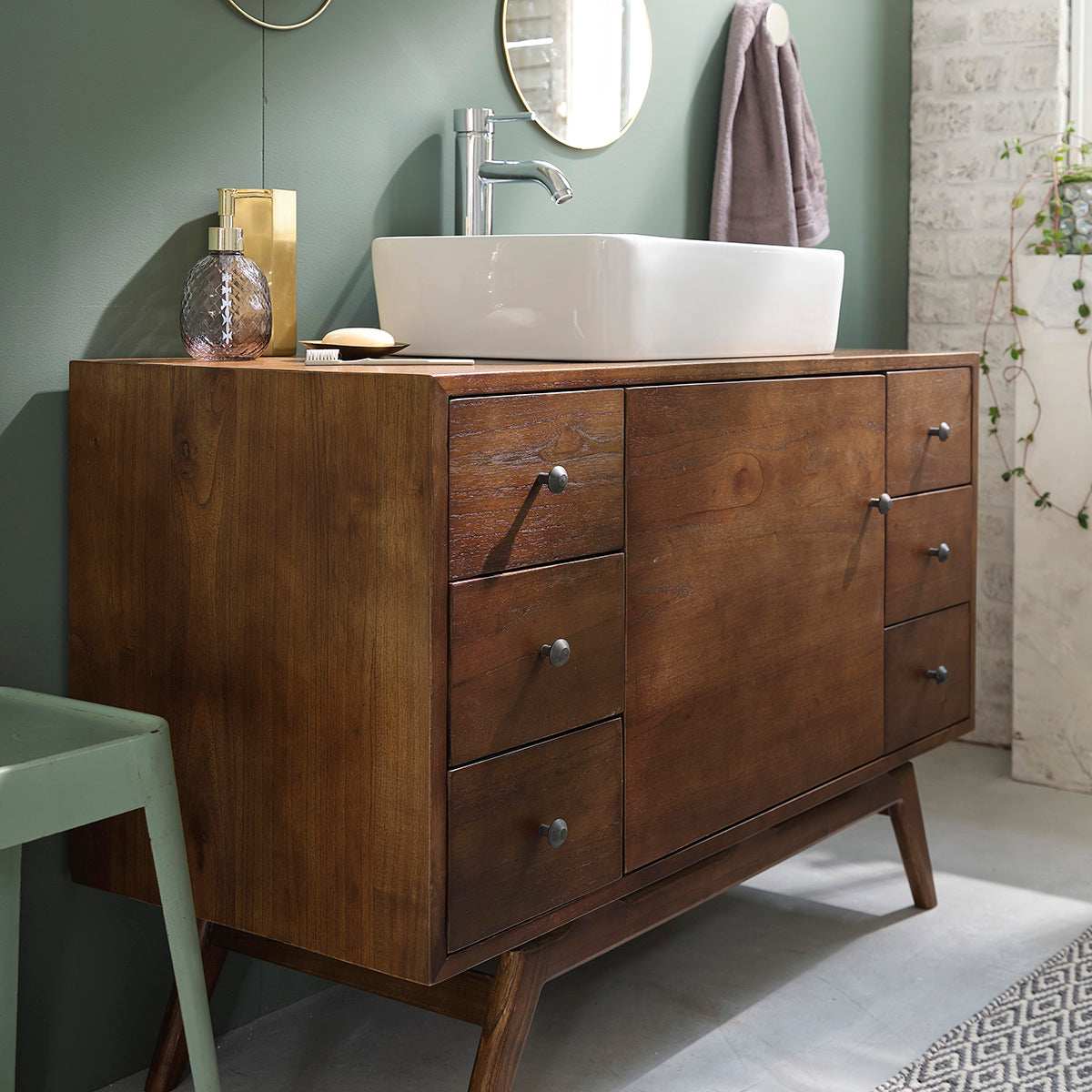 EMILE - Meuble de salle de bain en mindi massif 100 cm