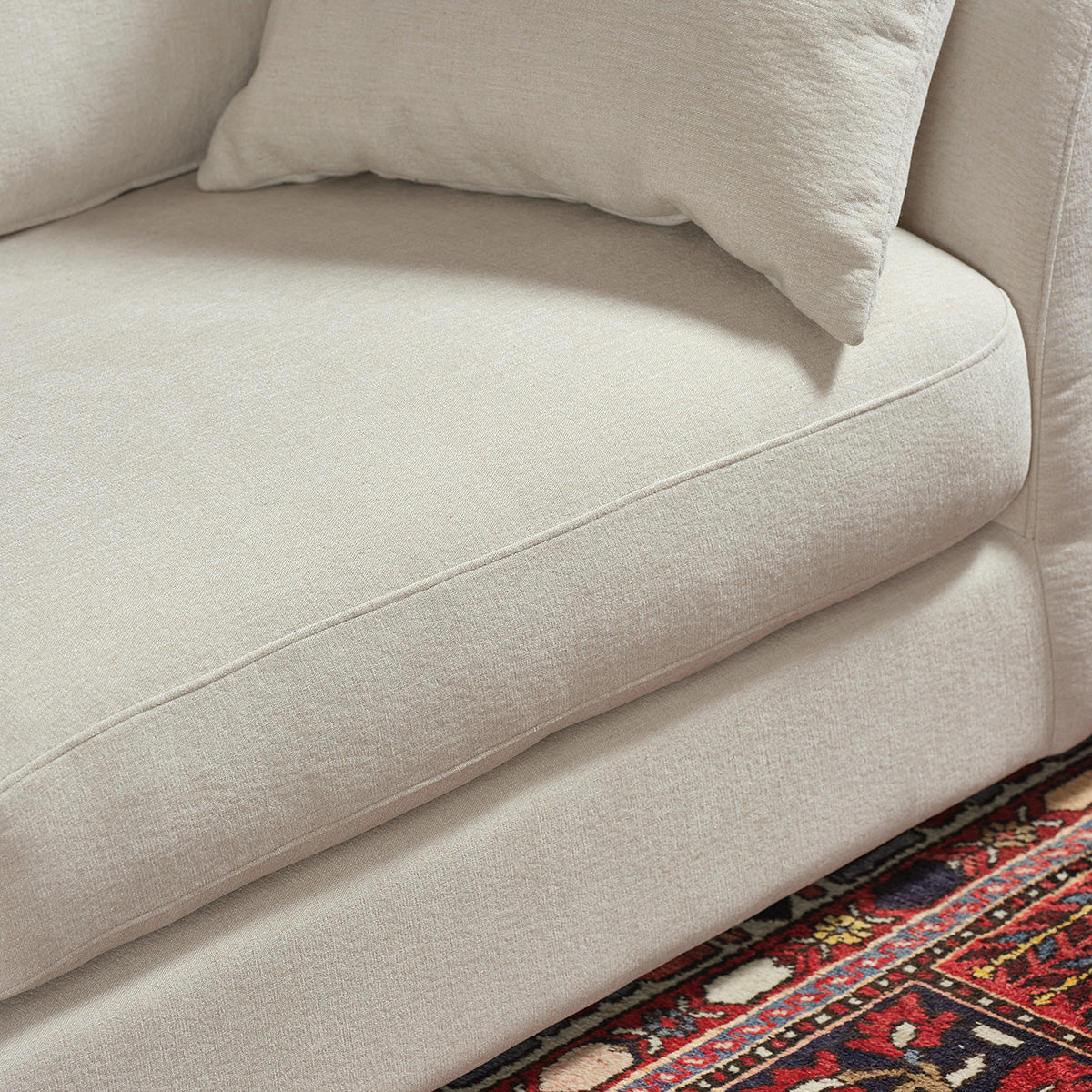 EDMOND - Gerades 3-Sitzer-Sofa aus ecrufarbenem Stoff in Leinenoptik