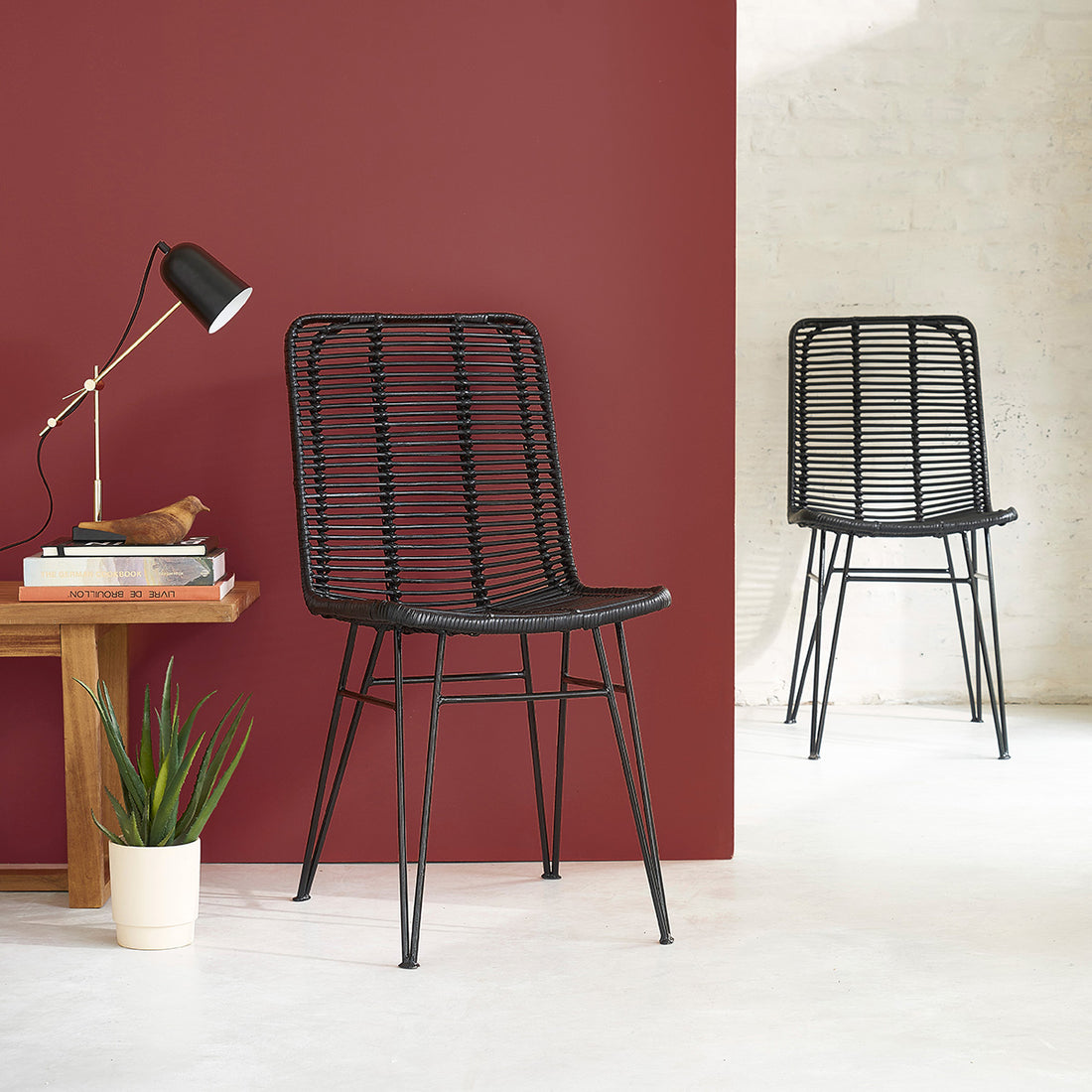 BOHEMA - Set aus 2 Stühlen aus Rattan und Metall schwarz