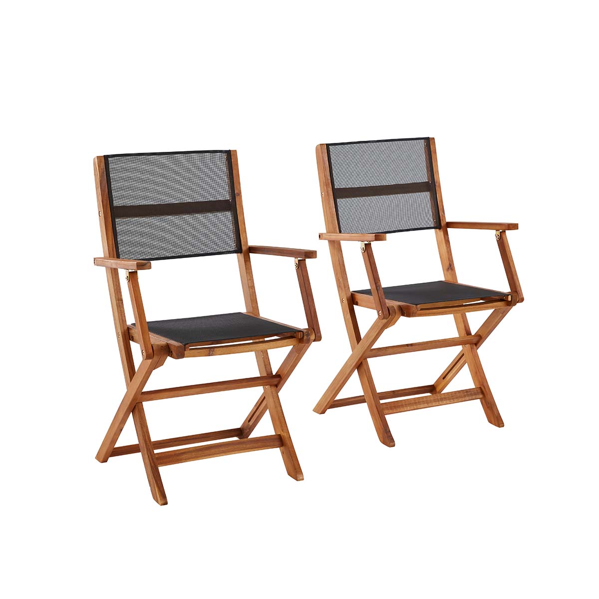 HANOÏ - Sessel aus massivem Akazienholz und schwarz Textilene (2er Set)