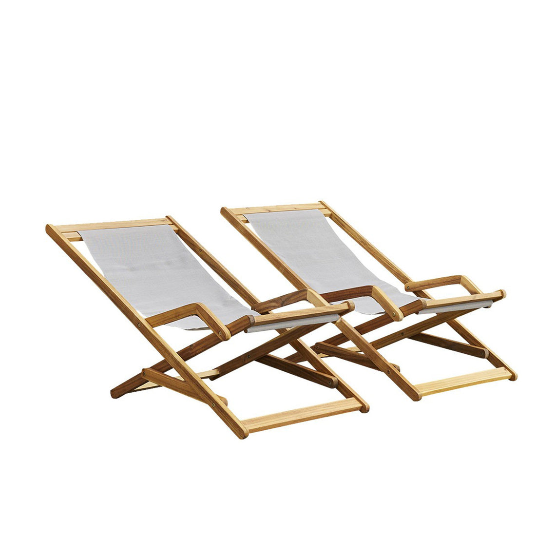HANOÏ - Set aus 2 Liegestühlen aus Akazienholz und grauem Stoff 