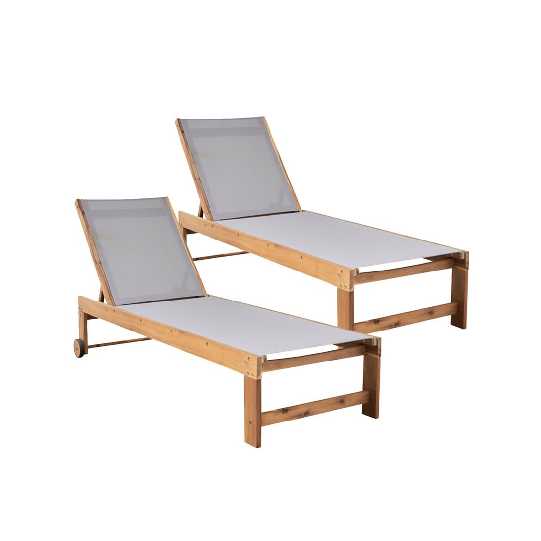 HANOÏ - Set aus 2 Sonnenliegen aus FSC-Akazienholz und grauem Textilene 