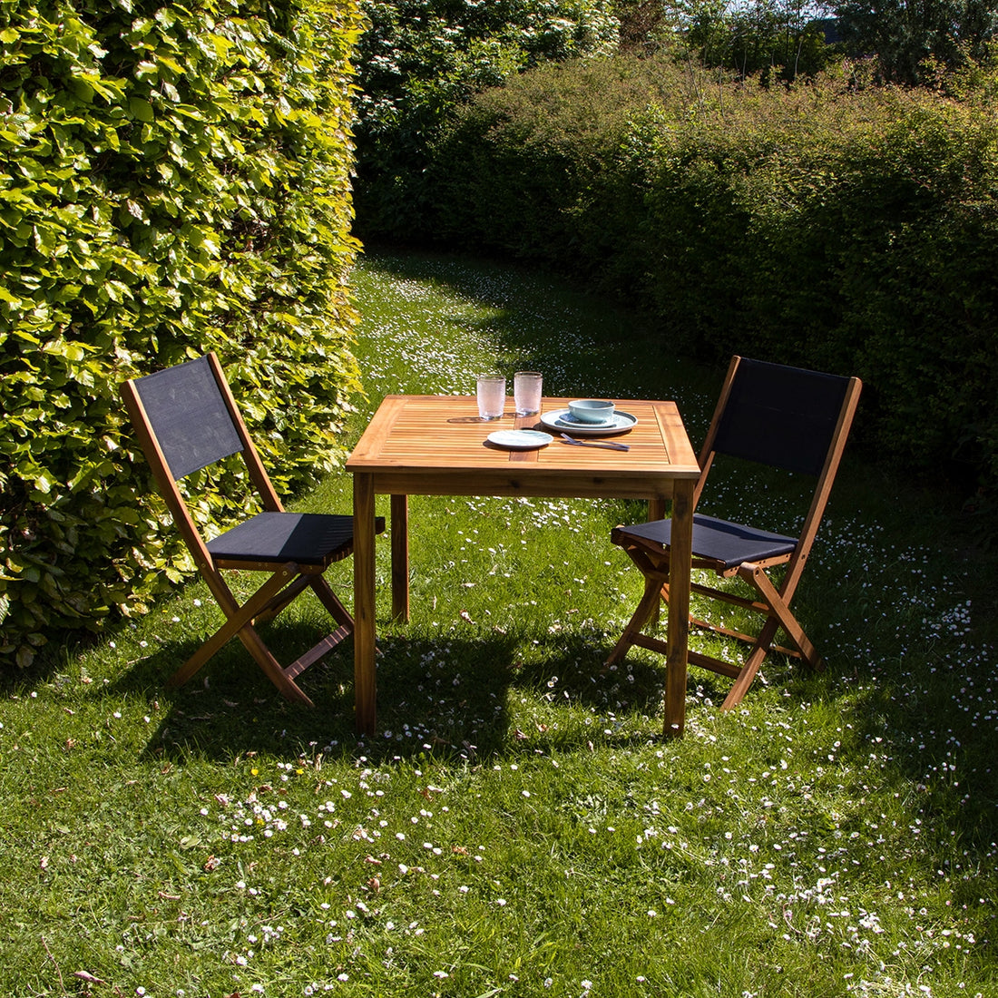 HANOÏ - Gartenlounge massive FSC-Akazie und schwarzem Texilene 2 Sitze 