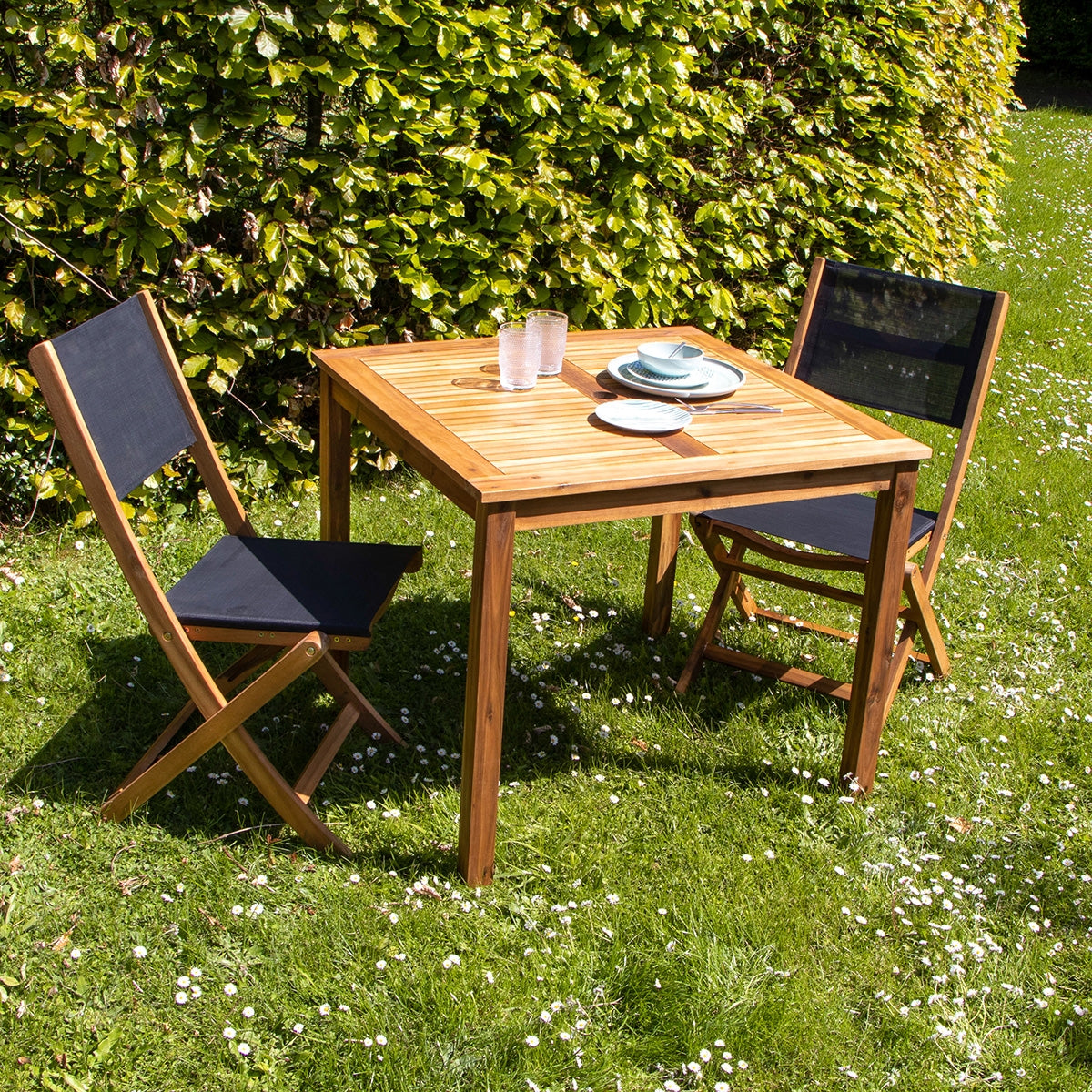 HANOÏ - Gartenlounge massive FSC-Akazie und schwarzem Texilene 2 Sitze 