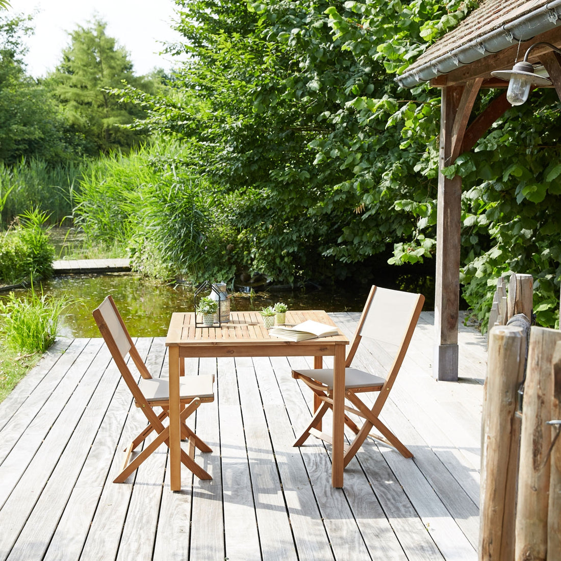 HANOÏ - Gartenlounge FSC-Akazienholz und grauem Textilene 2 Sitze 