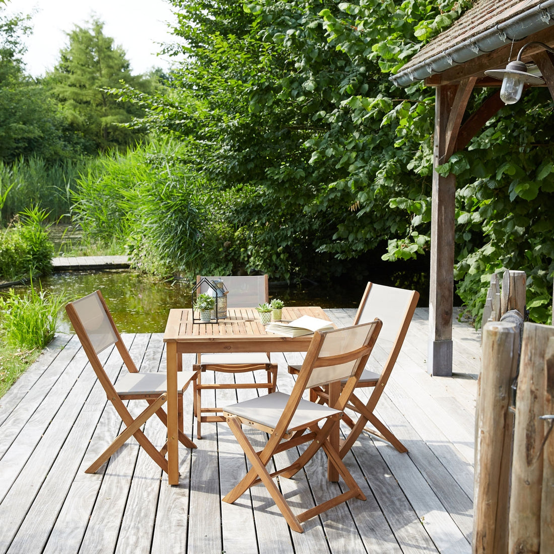 HANOÏ - Gartenlounge FSC-Akazienholz und grauem Textilene 4 Sitze