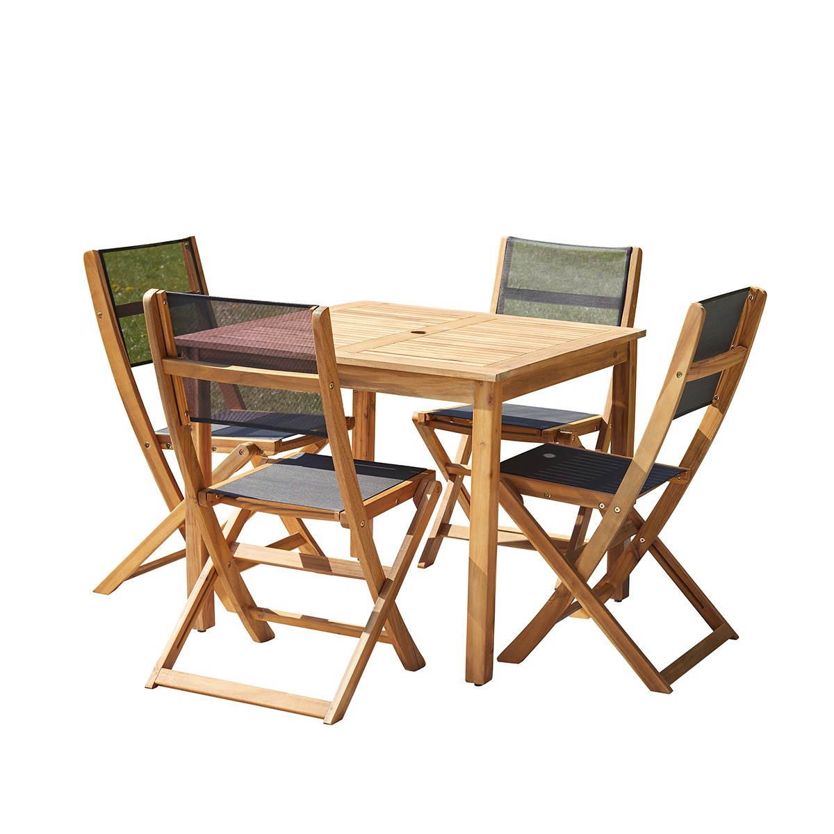 HANOÏ - Gartenlounge massive Akazie und schwarzem Texilene 4 Sitze