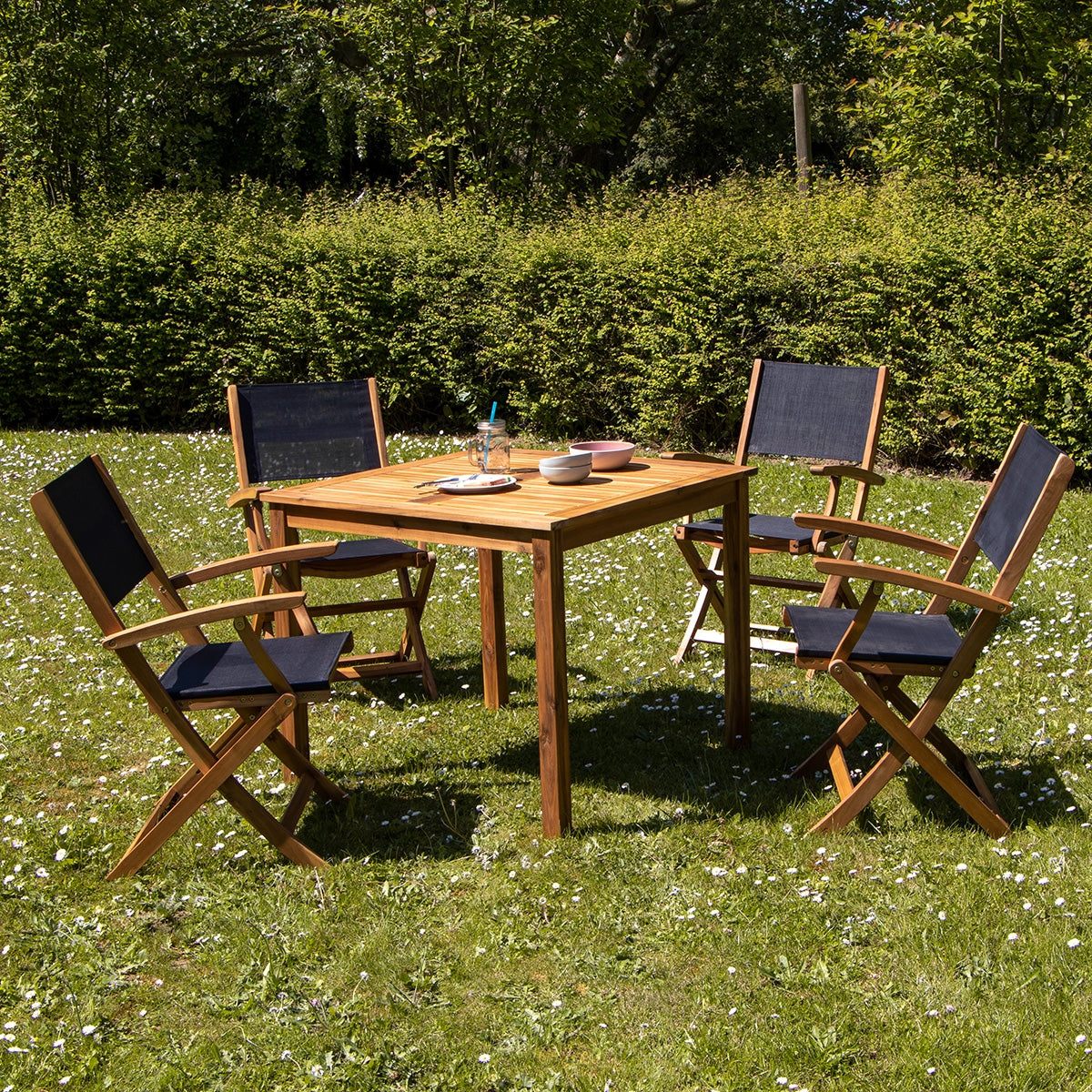 HANOÏ - Gartenlounge Akazienholz und schwarzem Textilene 4 Sitze 