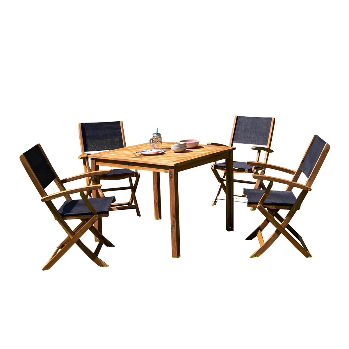 HANOÏ - Gartenlounge Akazienholz und schwarzem Textilene 4 Sitze 