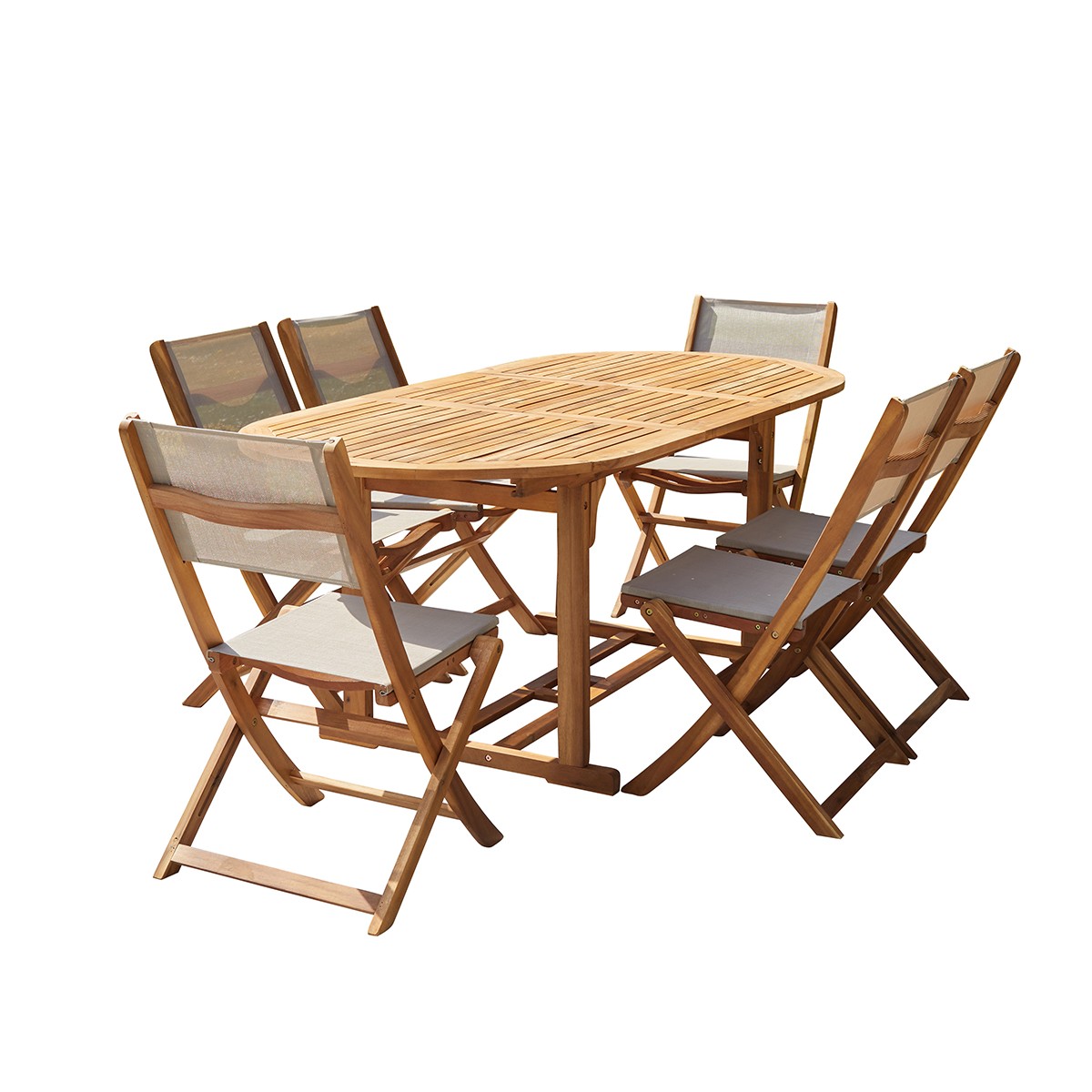 HANOÏ - Gartenlounge aus FSC-Akazienholz und grauem Textilene 6/8 Pers. 