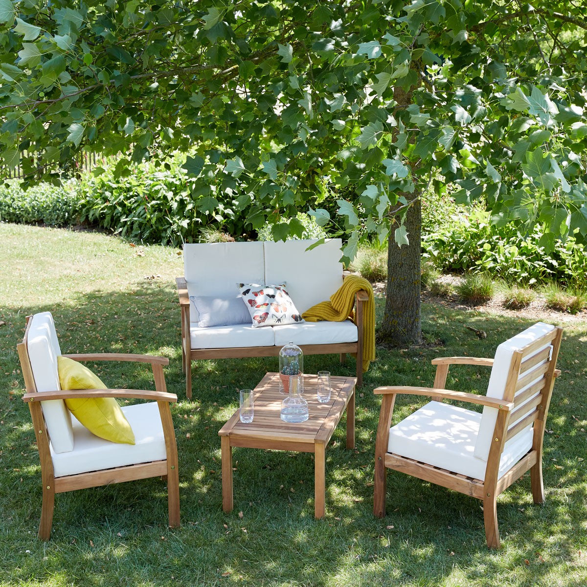 HANOÏ - Gartenlounge aus massivem Akazienholz 4 Sitze