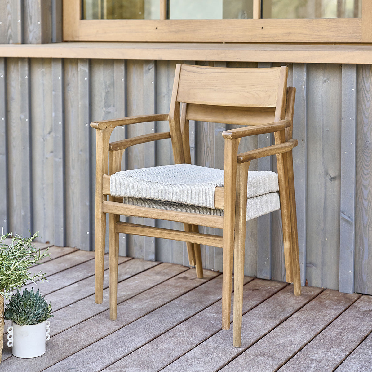 LIVIE - Fauteuil de jardin en teck massif et cordage beige