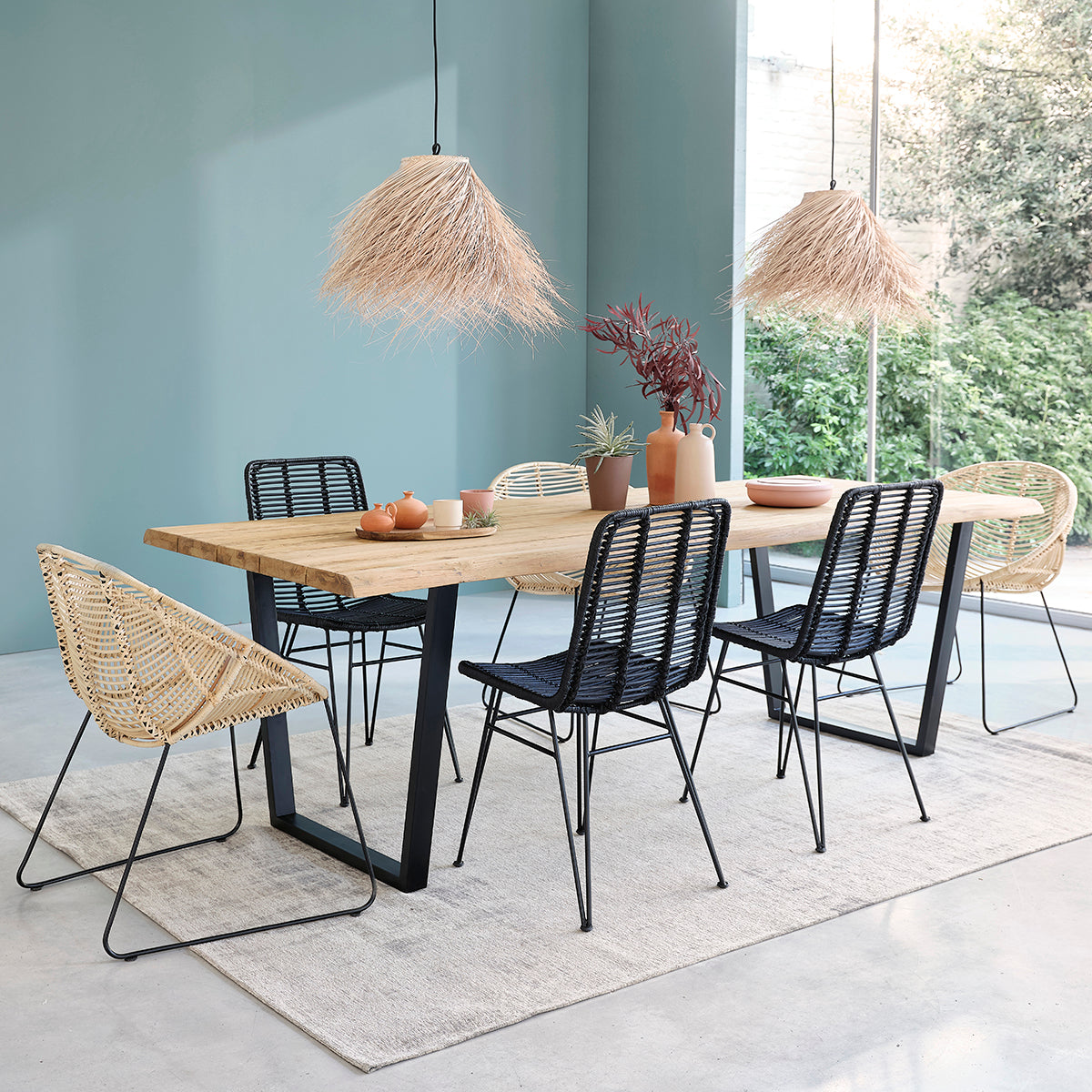 BOHEMA - Lot de 2 chaises en rotin et métal noires