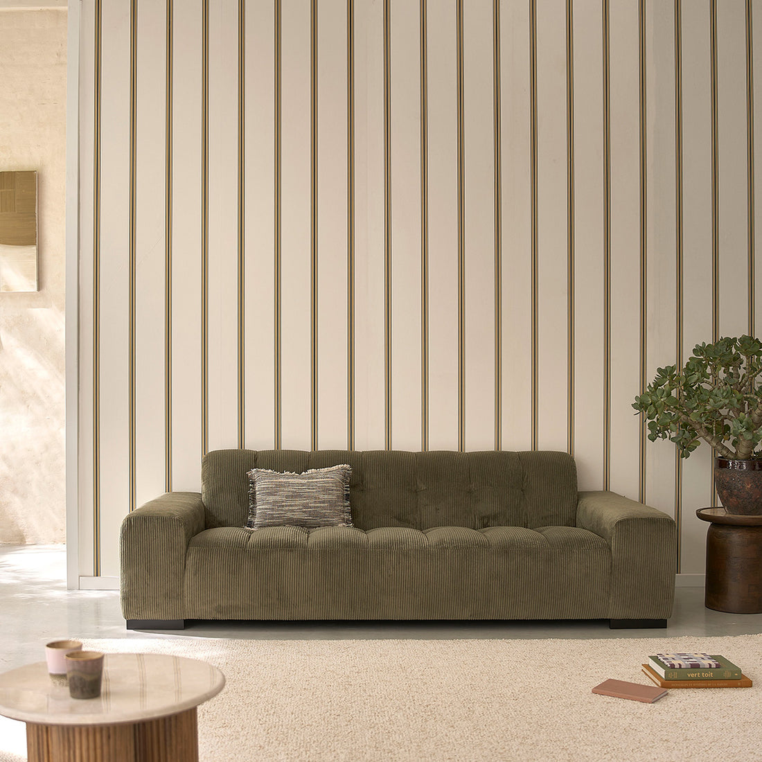 ALPHONSE - Gerades 4-Sitzer-Sofa aus khakifarbenem Cord