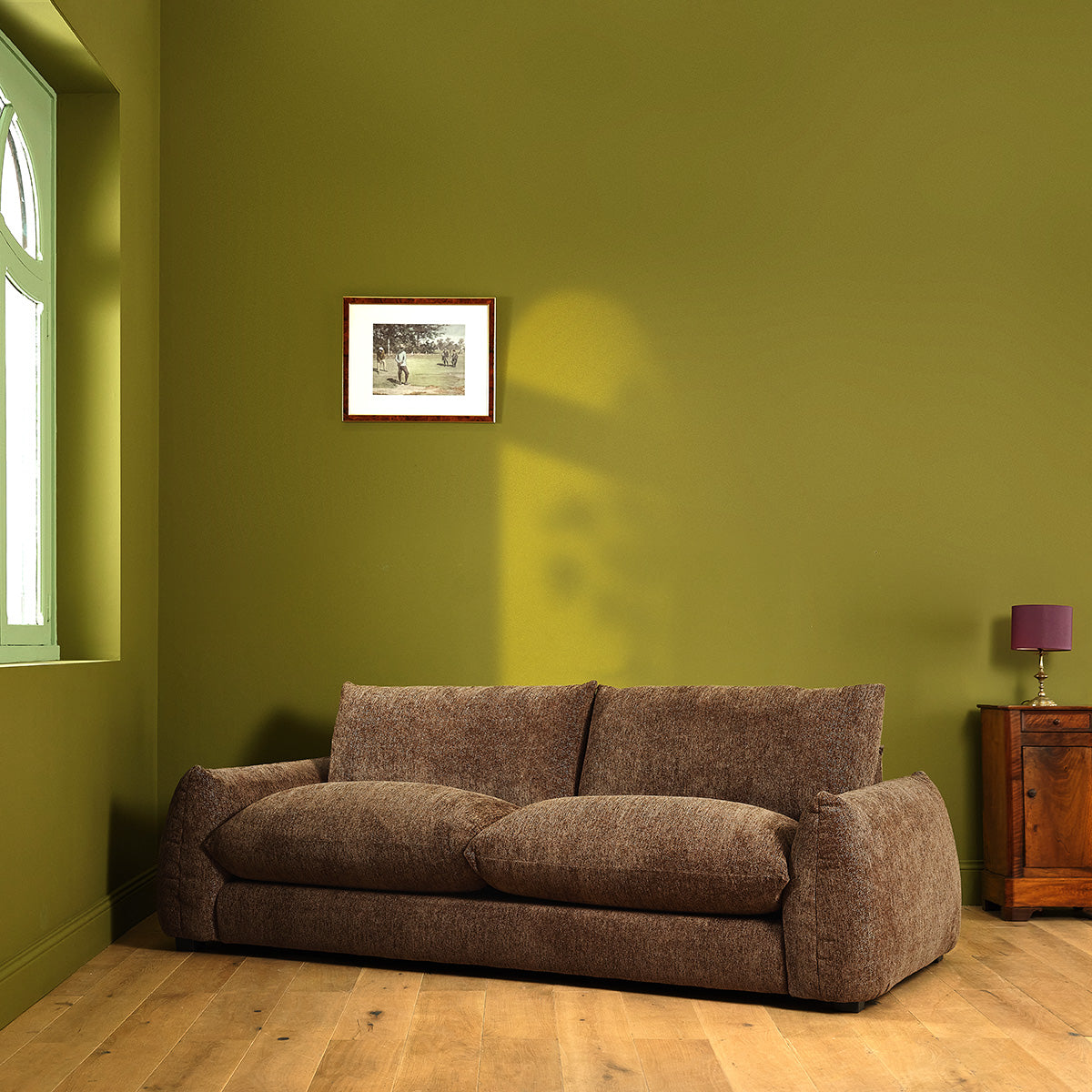 JACQUES - Gerades 3-Sitzer-Sofa aus meliertem, schokoladenbraunem Chenille