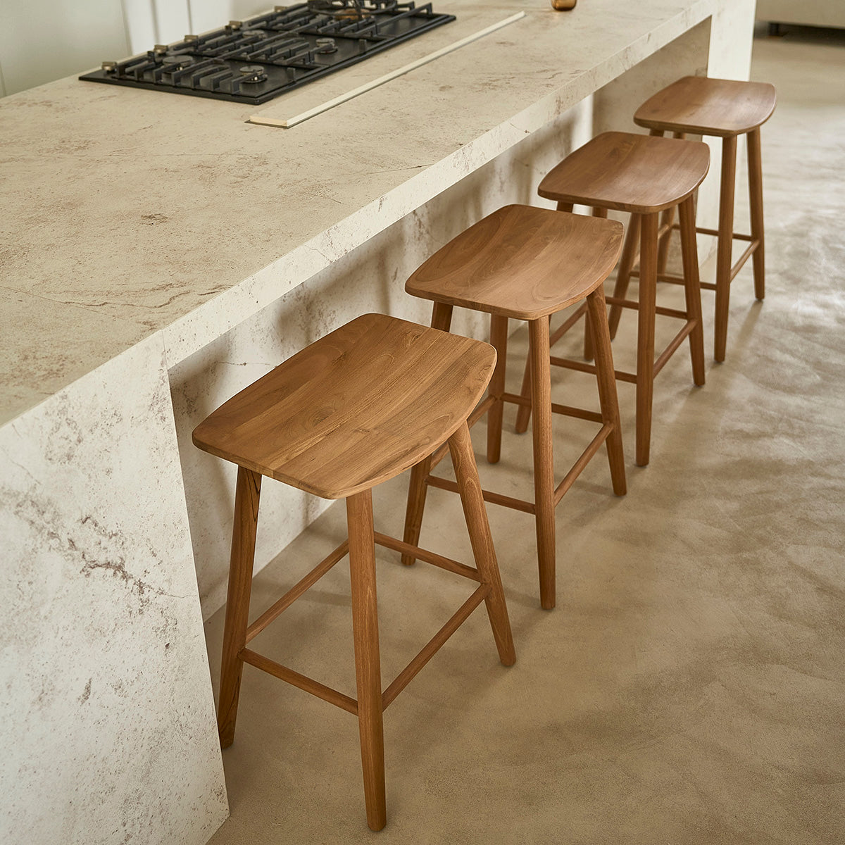 AMBRE - 2er-Set Hocker aus massivem Teakholz 65 cm