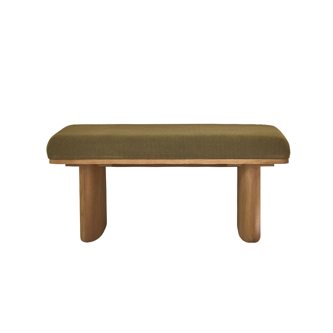 AMBRE - Bank aus massivem Teakholz und grünem Cordstoff 100 cm