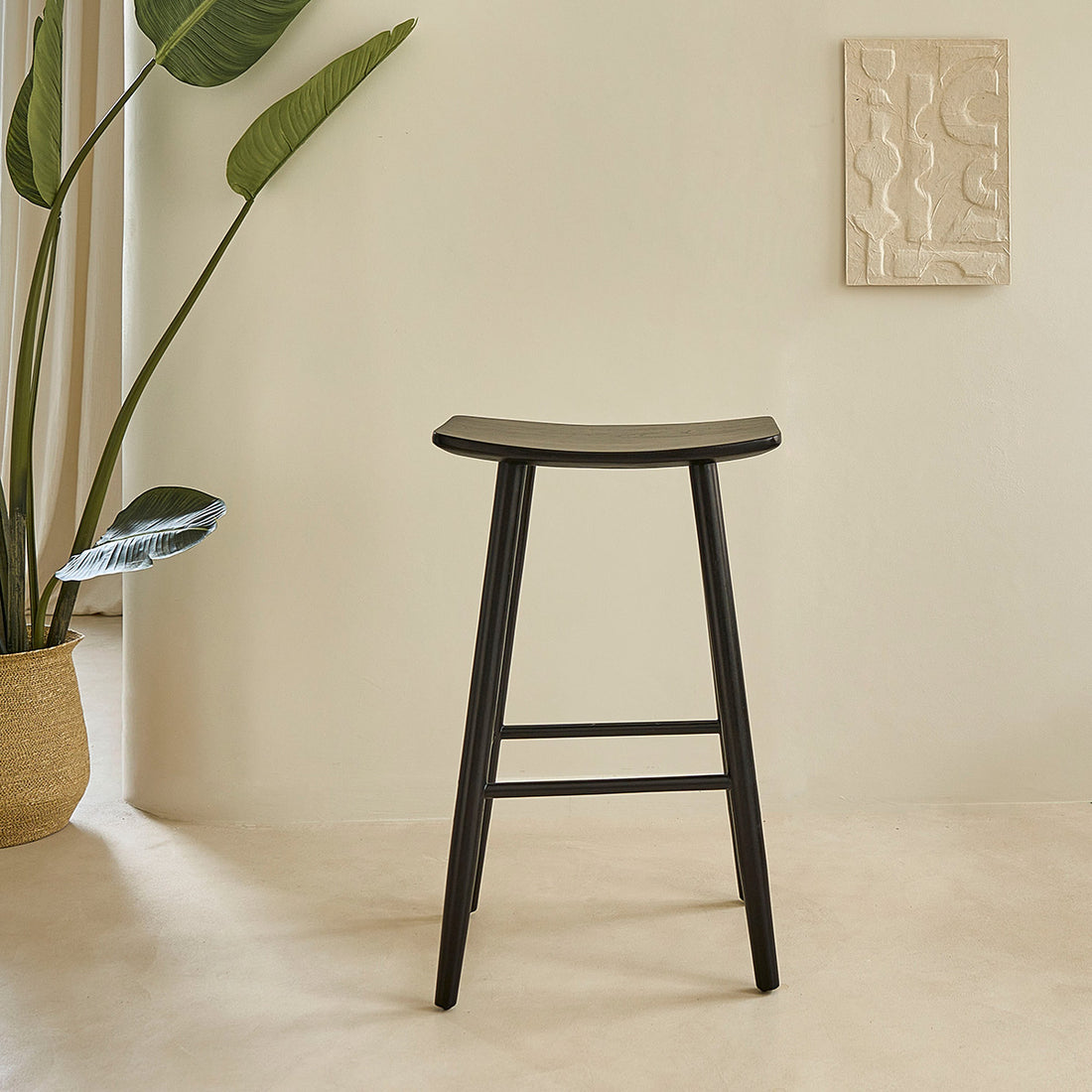 AMBRE - Hocker aus massivem Teakholz schwarz 75 cm