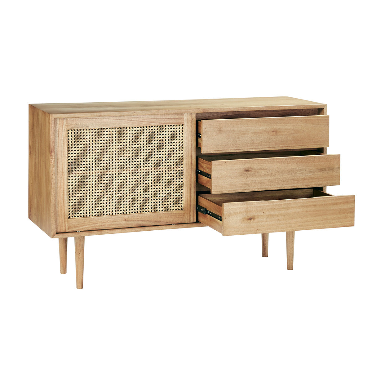 HANA - Buffet aus massivem Mindi und Rohrgeflecht 135 cm