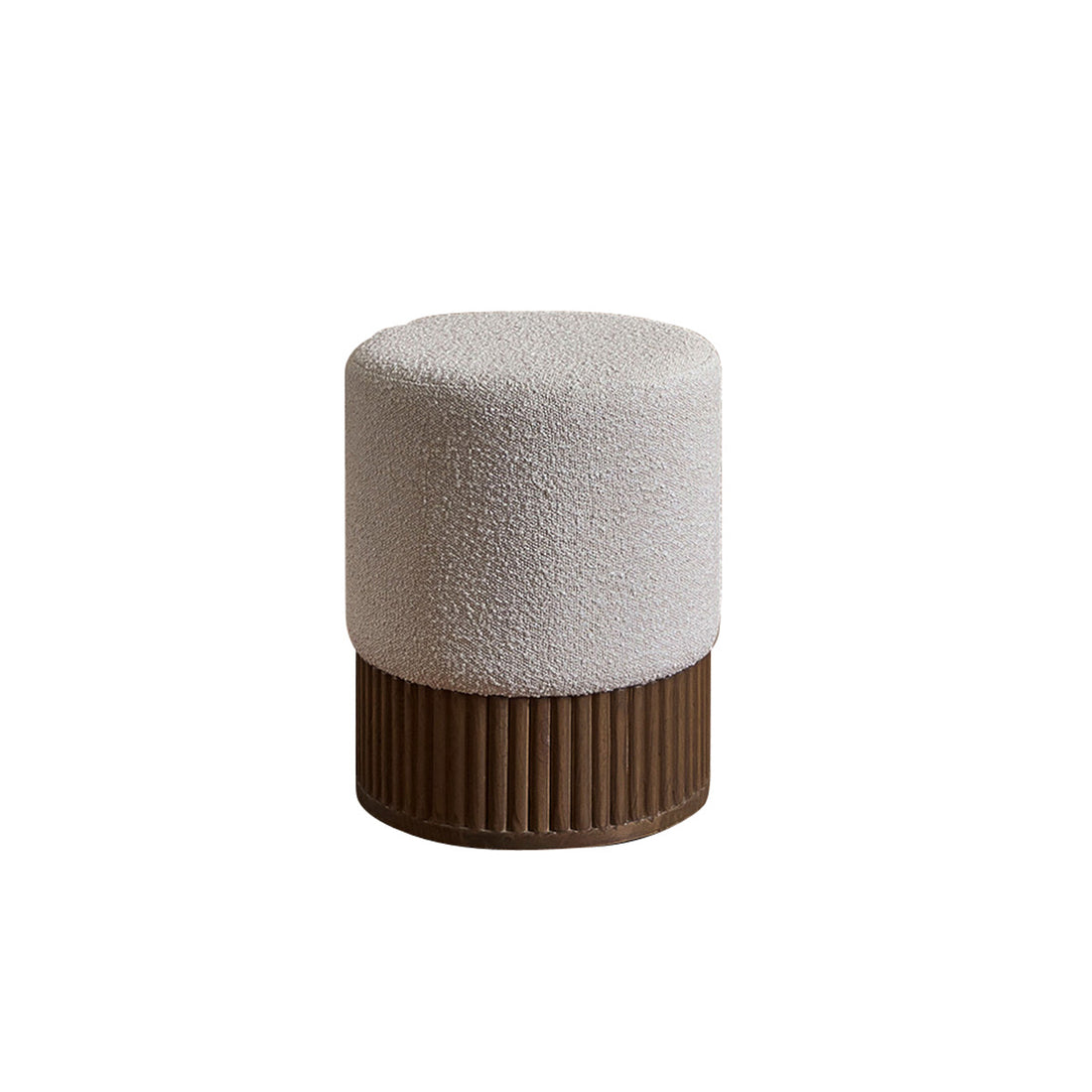 TANE - Hocker aus massivem Mindi und weißem Bouclé-Stoff Ø38 cm