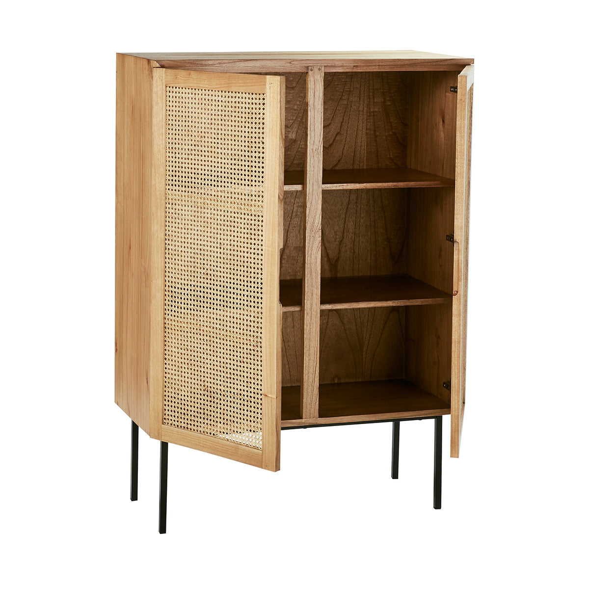 AUBIN - Schrank aus massivem Mindi und mit Rohrgeflecht 100 cm