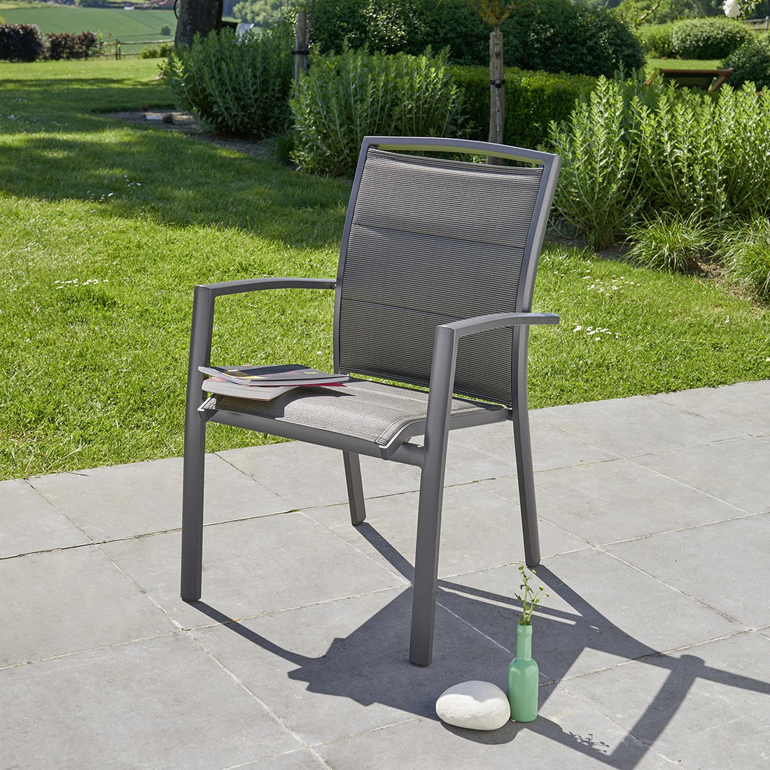 MODULO - Gartensessel aus Aluminium und grauem Textilene