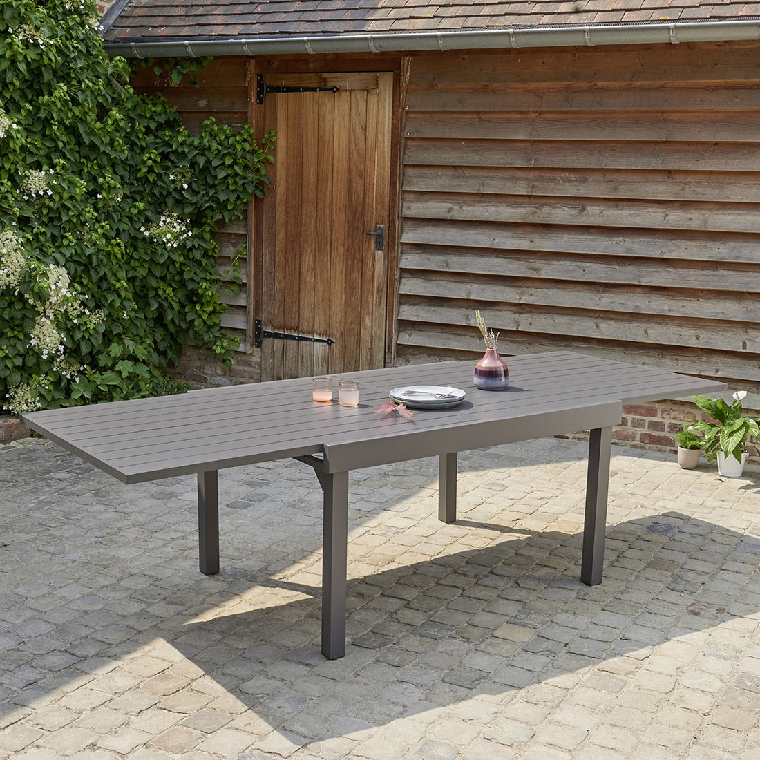 MODULO - Ausziehbarer Gartentisch aus grauem Aluminium 6/10-Sitzer