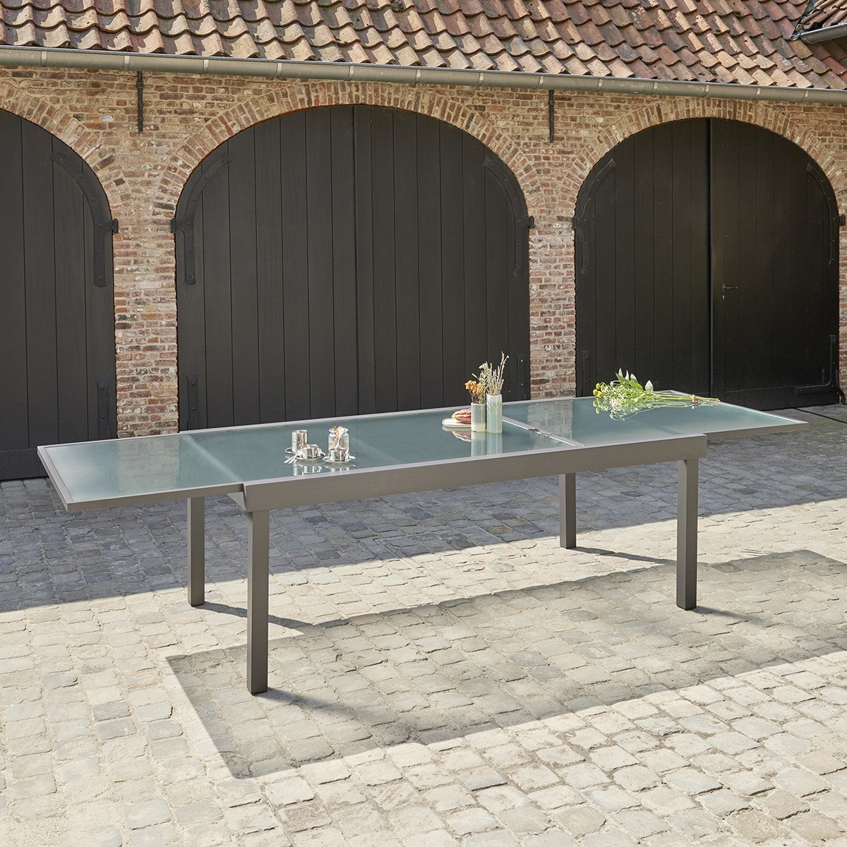 MODULO - Ausziehbarer Gartentisch aus Aluminium grau 8/12 Sitze