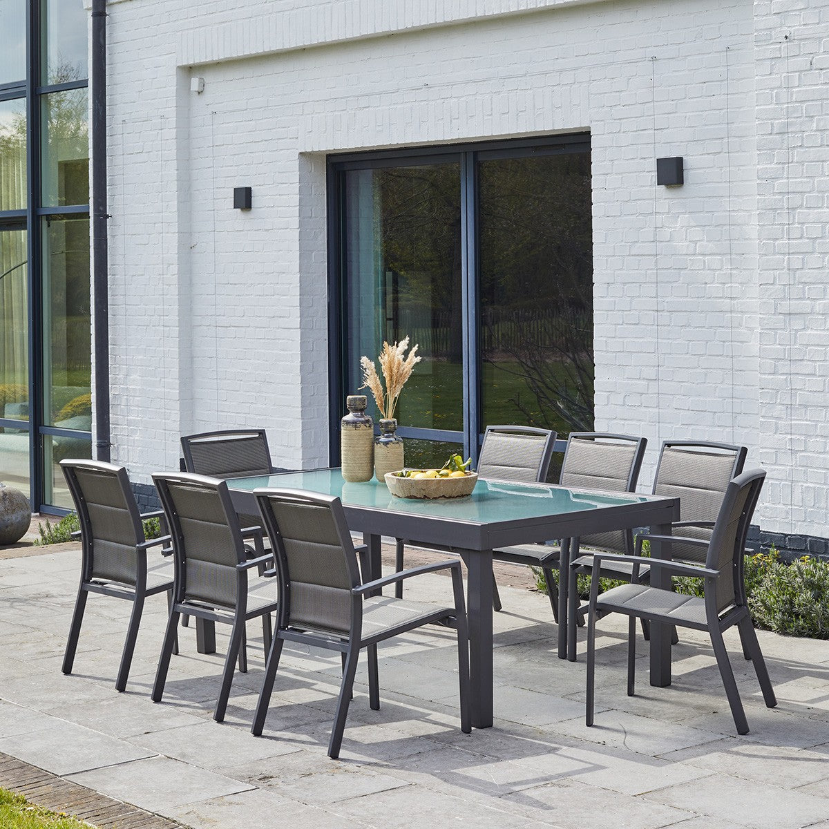 MODULO - Ausziehbarer Gartentisch aus Aluminium grau 8/12 Sitze