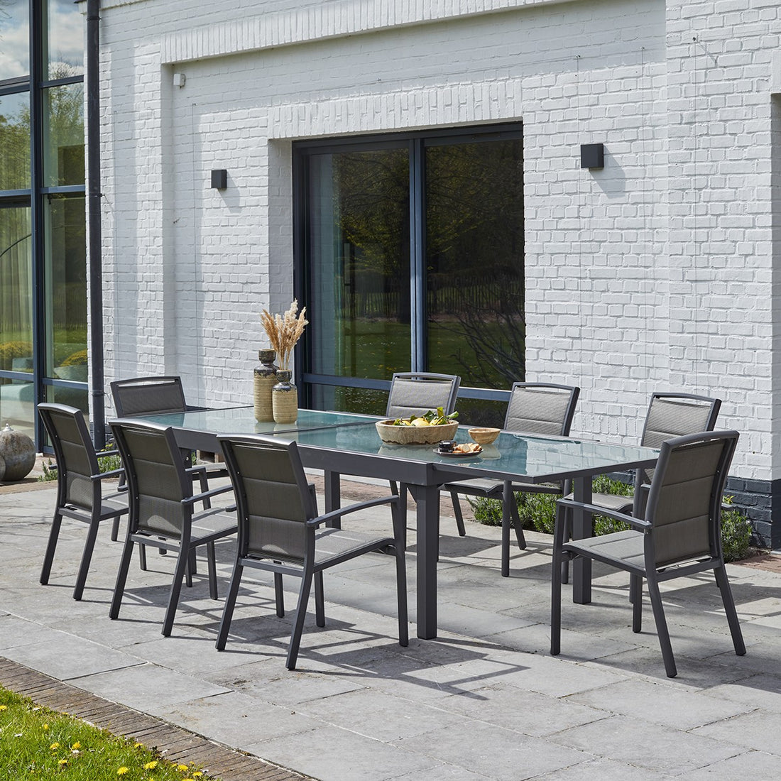MODULO - Ausziehbare Gartenlounge aus grauem Aluminium 8/12 Pers. 