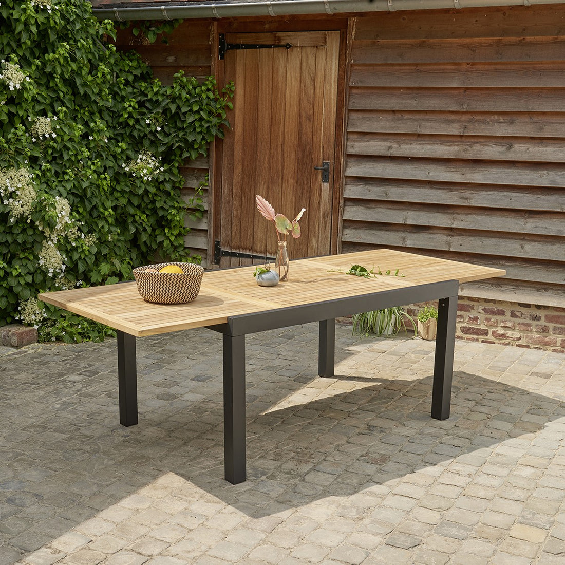 BALITECK - Ausziehbarer Gartentisch aus Aluminium und Teak 6/10 Sitzer