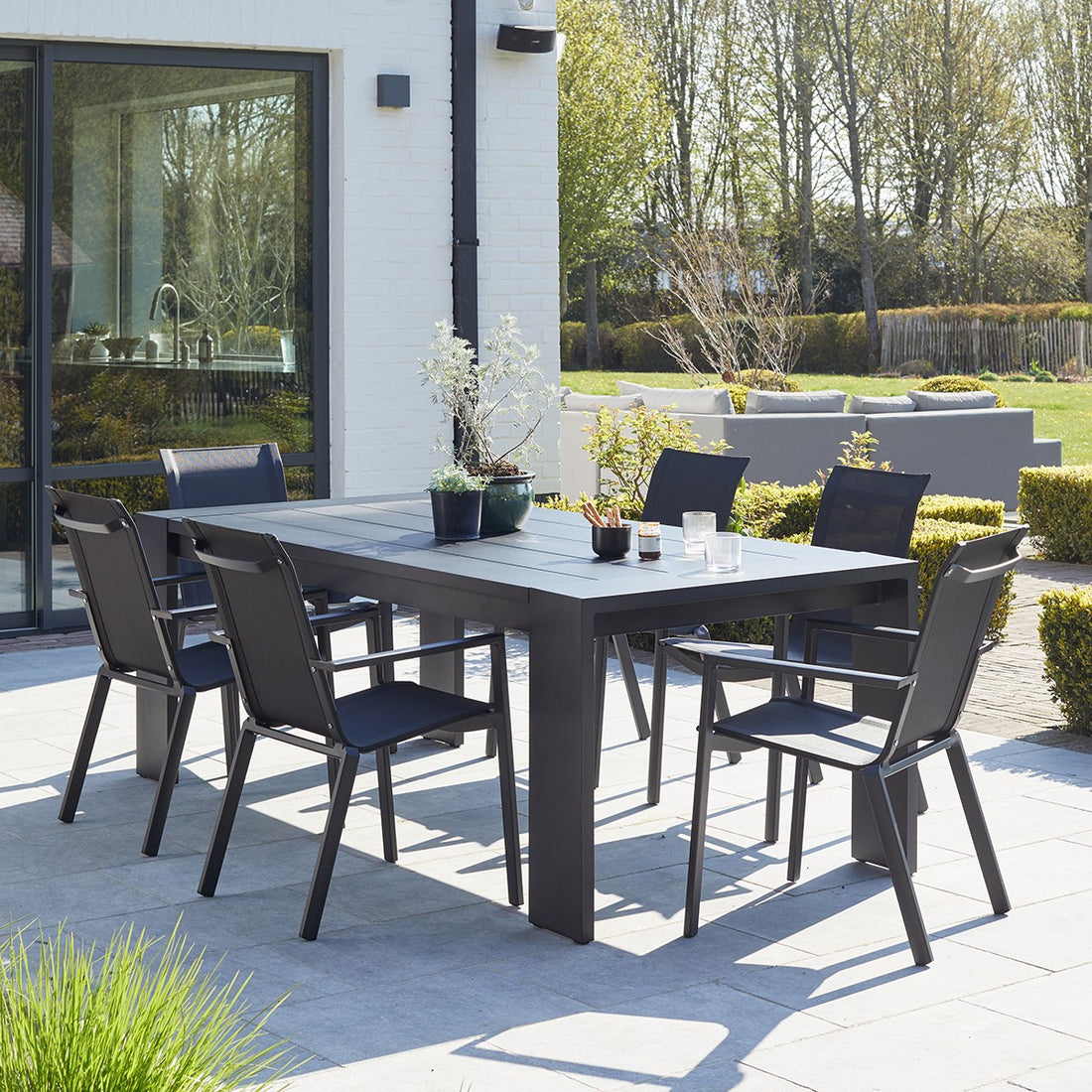 IBIZA - Gartenlounge aus Aluminium und schwarzem Textilene 6-Sitzer
