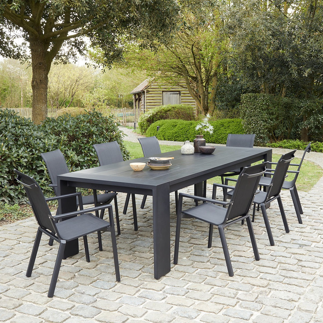 IBIZA - Gartenlounge aus Aluminium und schwarzem Textilene 8 Sitze 
