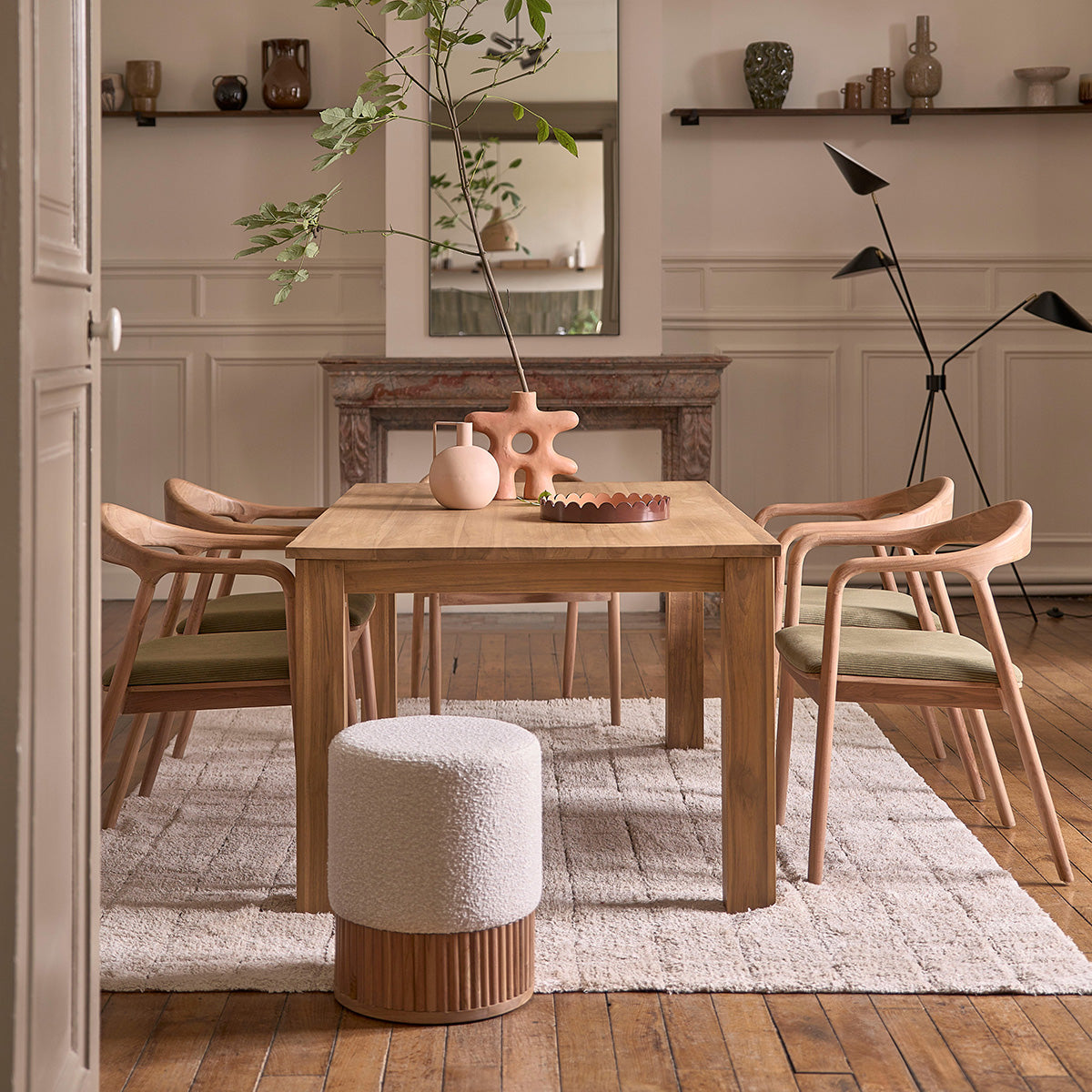 AMBRE - Set aus 2 Stühlen aus massivem Teakholz Cord-Sitzfläche Khaki